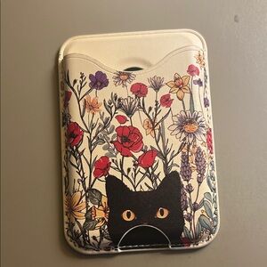 Floral Black Cat Phone Pocket - Cream Background